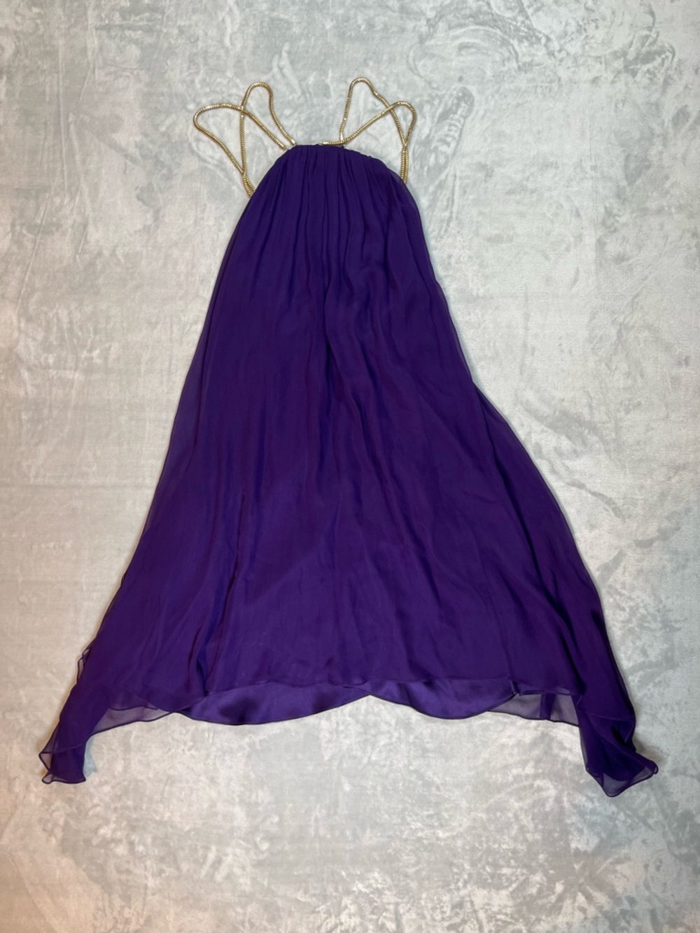 Thomas Wylde Purple Halter Midi Dress Gold Chain Straps Size Tag Missing - Picture 2 of 16